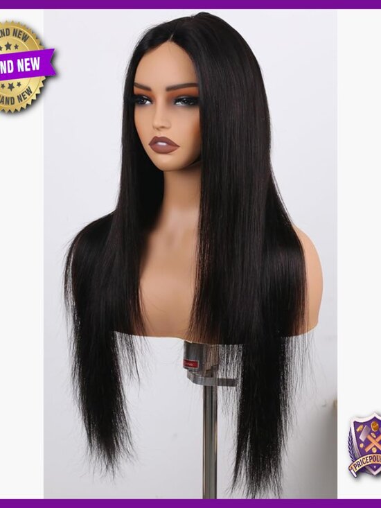 30 Inch Straight Human Hair Lace Front Wig Glueless Pre Plucked